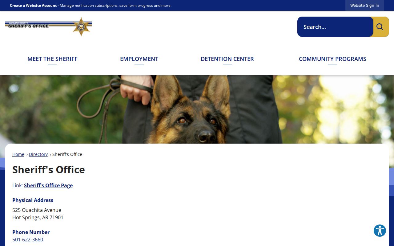 Garland County Sheriff's Office unit contact directory