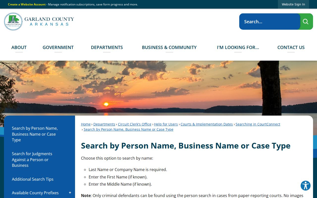 Garland County official Search ARCourts name-search instructions